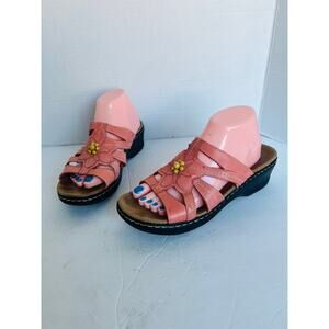 Clarks Lexi Myrtle Low Wedge Bendables Slide Leather Comfort Sandals Sz 10 Wide